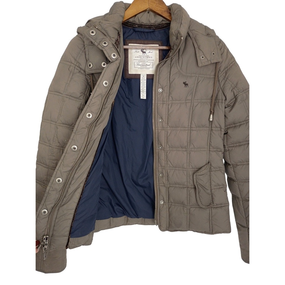 Abercrombie Fitch Puffer Jacket Hooded Quilted Full Zip Brown Size Medium - Picture 3 of 13